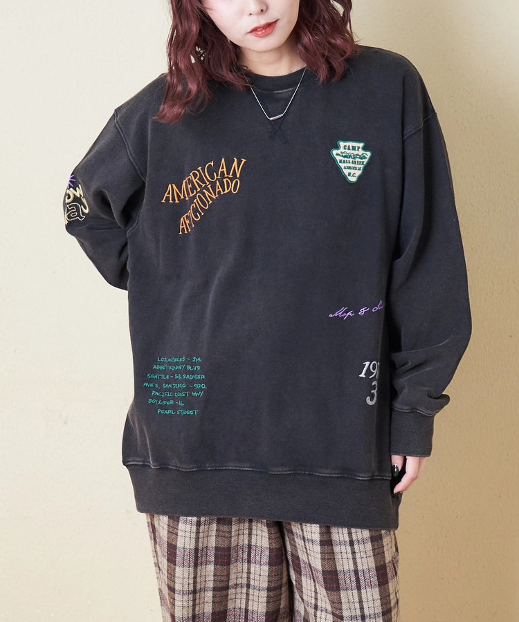 CUBE SUGAR(キューブシュガー) |【秋冬新作】30/10裏毛 パウダー加工 スウェット ロゴ 刺繍 ビッグ プルオーバー