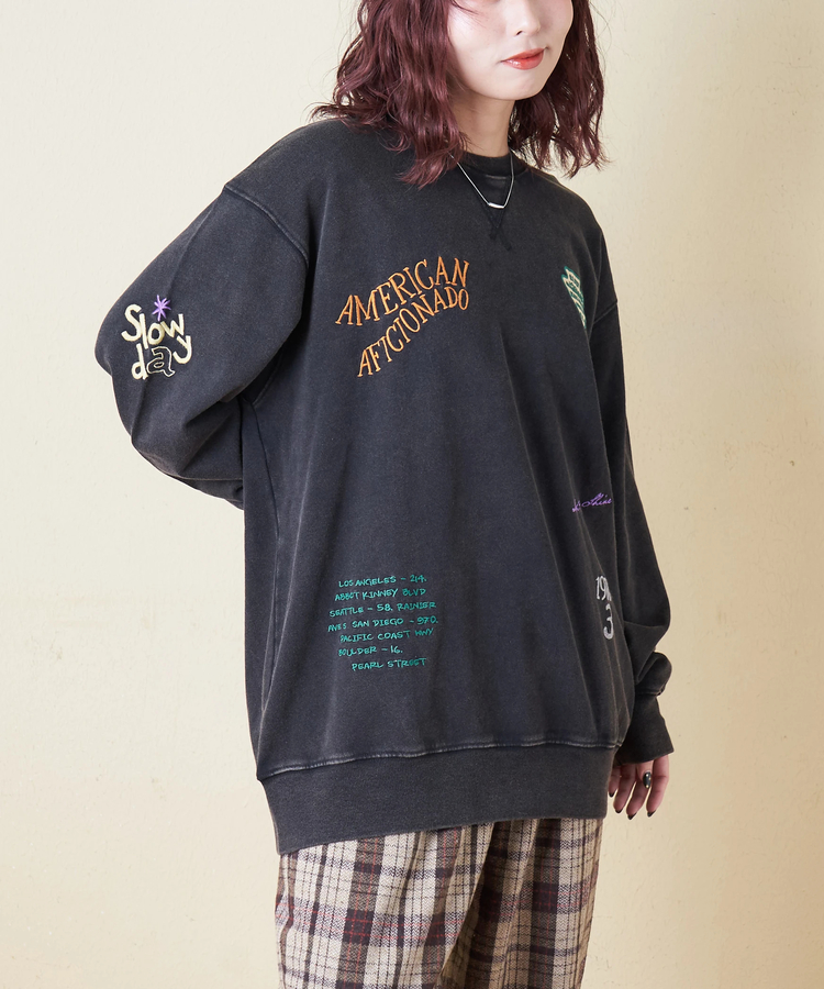 CUBE SUGAR(キューブシュガー) |【秋冬新作】30/10裏毛 パウダー加工 スウェット ロゴ 刺繍 ビッグ プルオーバー