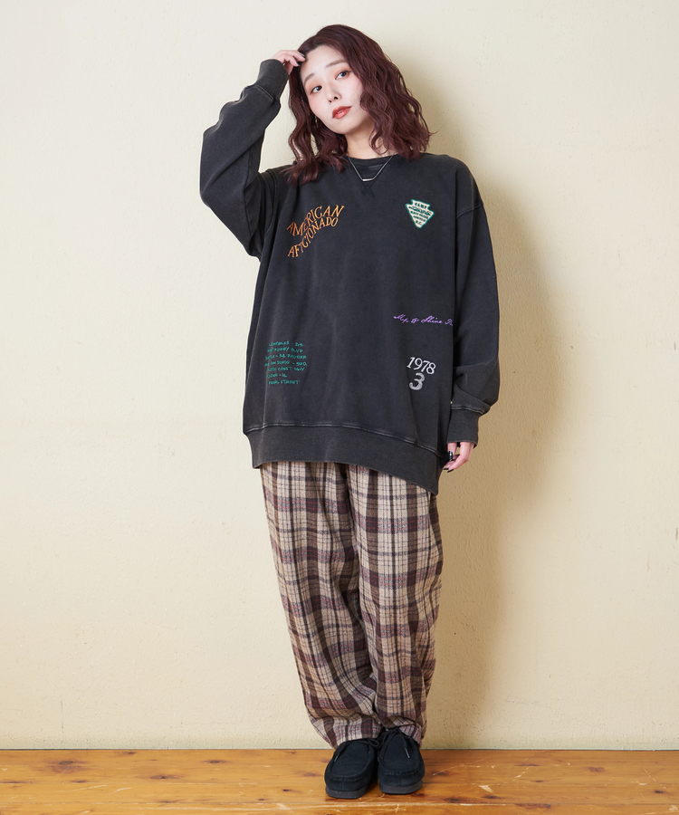 CUBE SUGAR(キューブシュガー) |【秋冬新作】30/10裏毛 パウダー加工 スウェット ロゴ 刺繍 ビッグ プルオーバー