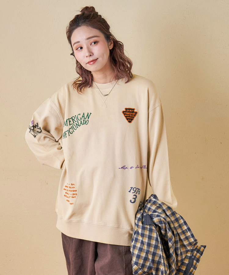 CUBE SUGAR(キューブシュガー) |【秋冬新作】30/10裏毛 パウダー加工 スウェット ロゴ 刺繍 ビッグ プルオーバー