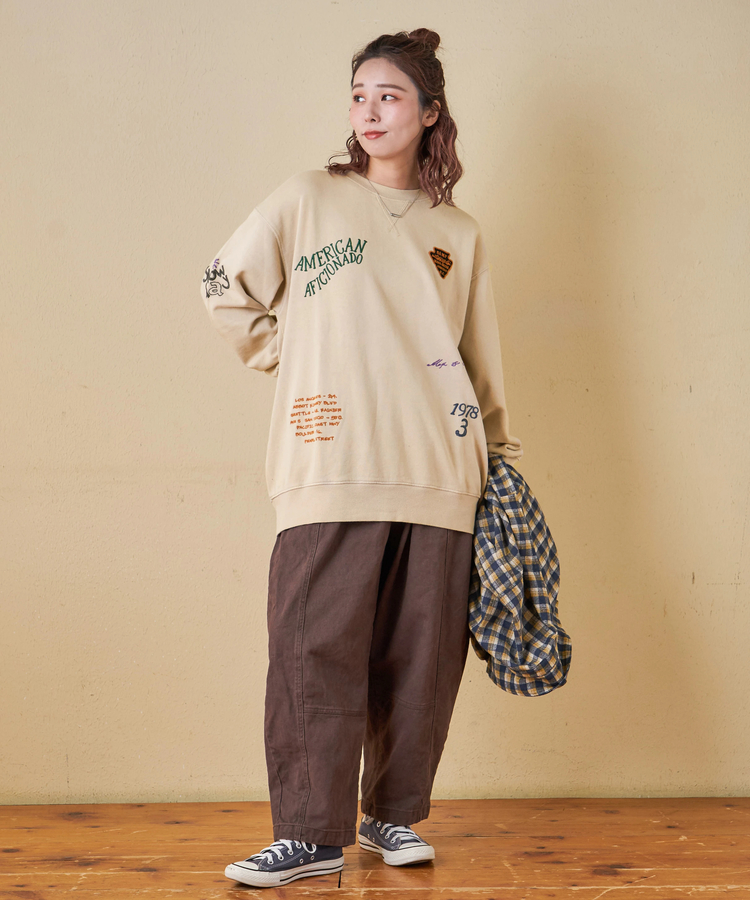 CUBE SUGAR(キューブシュガー) |【秋冬新作】30/10裏毛 パウダー加工 スウェット ロゴ 刺繍 ビッグ プルオーバー