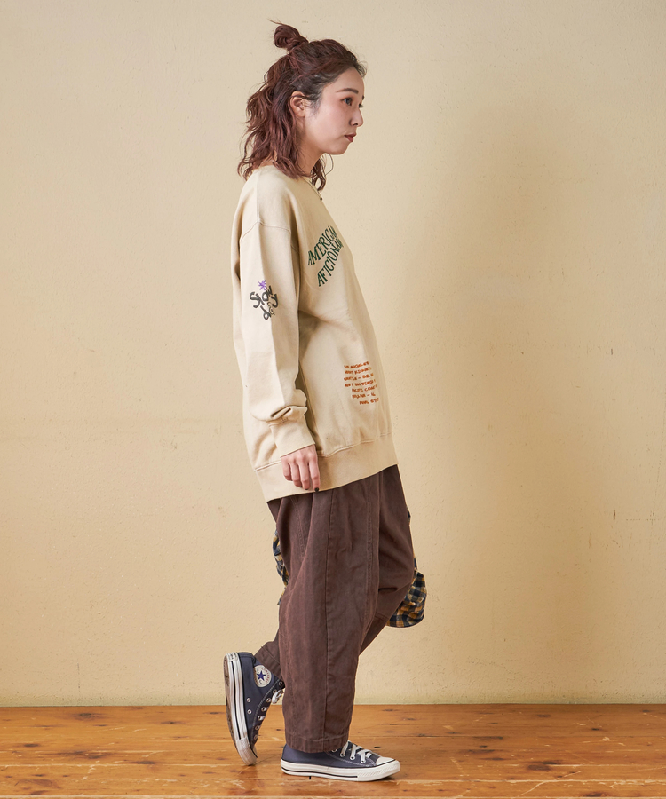 CUBE SUGAR(キューブシュガー) |【秋冬新作】30/10裏毛 パウダー加工 スウェット ロゴ 刺繍 ビッグ プルオーバー