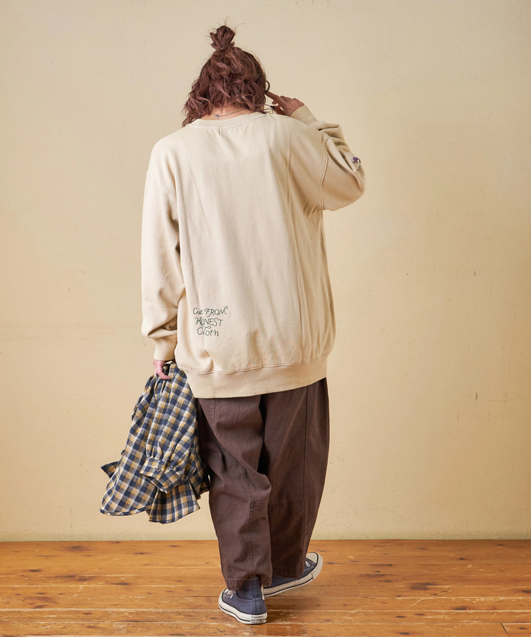 CUBE SUGAR(キューブシュガー) |【秋冬新作】30/10裏毛 パウダー加工 スウェット ロゴ 刺繍 ビッグ プルオーバー