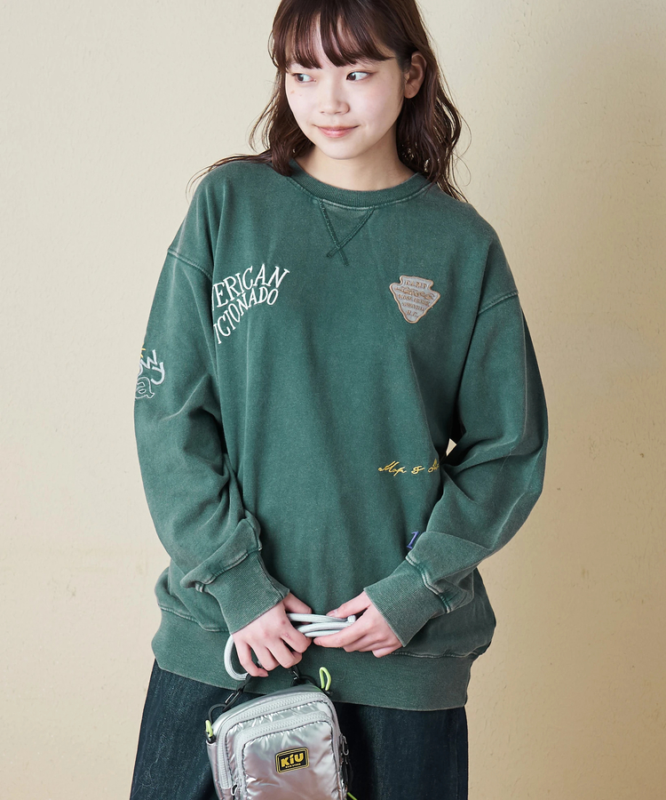 CUBE SUGAR(キューブシュガー) |【秋冬新作】30/10裏毛 パウダー加工 スウェット ロゴ 刺繍 ビッグ プルオーバー