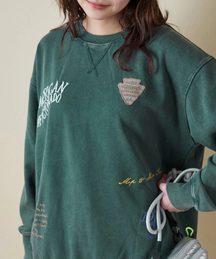 CUBE SUGAR(キューブシュガー) |【秋冬新作】30/10裏毛 パウダー加工 スウェット ロゴ 刺繍 ビッグ プルオーバー