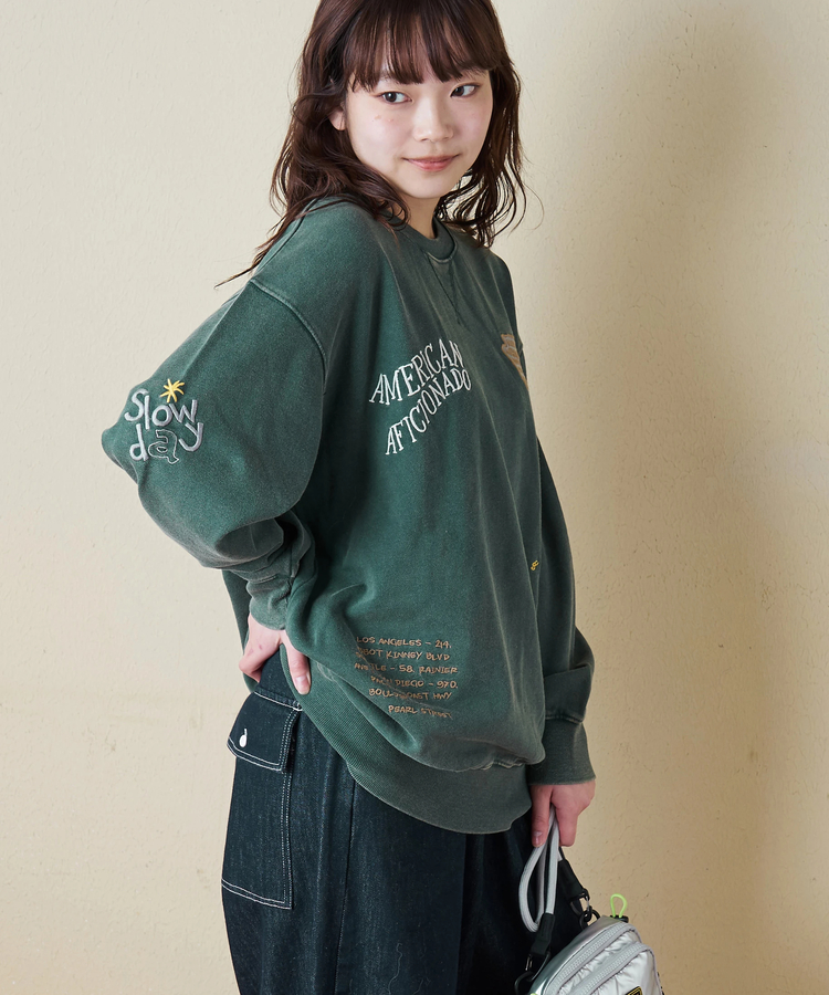 CUBE SUGAR(キューブシュガー) |【秋冬新作】30/10裏毛 パウダー加工 スウェット ロゴ 刺繍 ビッグ プルオーバー