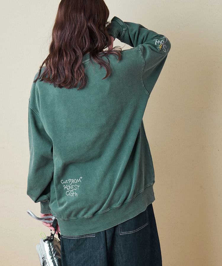 CUBE SUGAR(キューブシュガー) |【秋冬新作】30/10裏毛 パウダー加工 スウェット ロゴ 刺繍 ビッグ プルオーバー