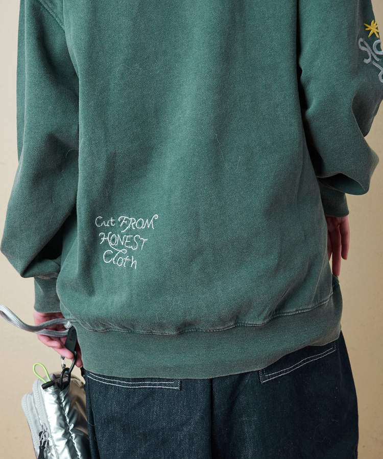 CUBE SUGAR(キューブシュガー) |【秋冬新作】30/10裏毛 パウダー加工 スウェット ロゴ 刺繍 ビッグ プルオーバー