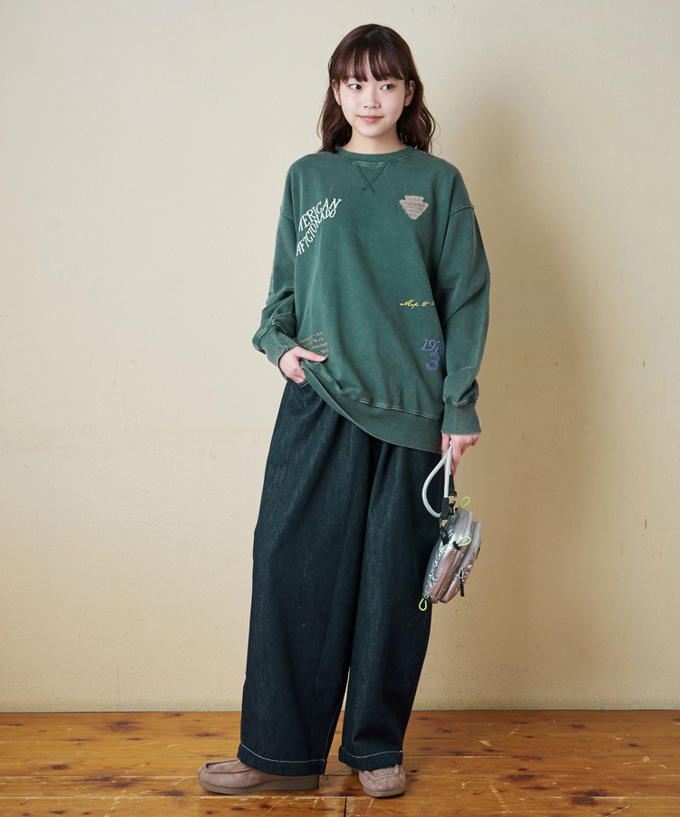 CUBE SUGAR(キューブシュガー) |【秋冬新作】30/10裏毛 パウダー加工 スウェット ロゴ 刺繍 ビッグ プルオーバー