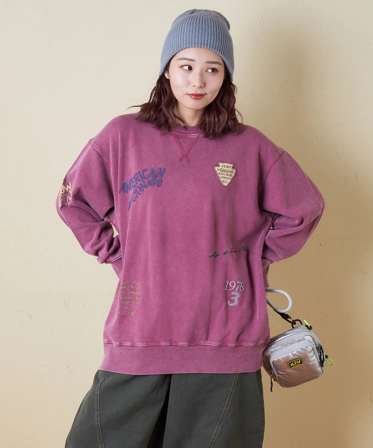 CUBE SUGAR(キューブシュガー) |【秋冬新作】30/10裏毛 パウダー加工 スウェット ロゴ 刺繍 ビッグ プルオーバー