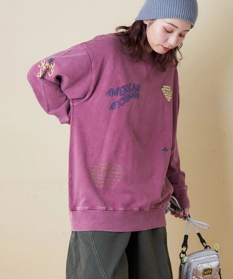 CUBE SUGAR(キューブシュガー) |【秋冬新作】30/10裏毛 パウダー加工 スウェット ロゴ 刺繍 ビッグ プルオーバー