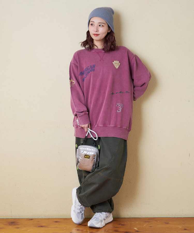 CUBE SUGAR(キューブシュガー) |【秋冬新作】30/10裏毛 パウダー加工 スウェット ロゴ 刺繍 ビッグ プルオーバー