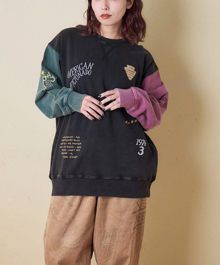 CUBE SUGAR(キューブシュガー) |【秋冬新作】30/10裏毛 パウダー加工 スウェット ロゴ 刺繍 ビッグ プルオーバー