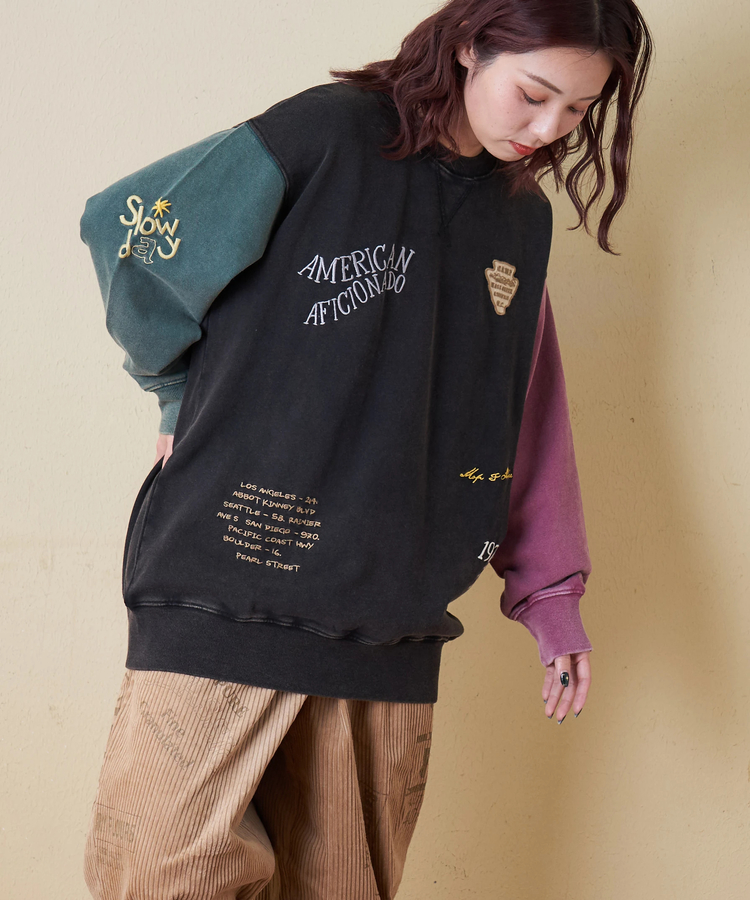 CUBE SUGAR(キューブシュガー) |【秋冬新作】30/10裏毛 パウダー加工 スウェット ロゴ 刺繍 ビッグ プルオーバー