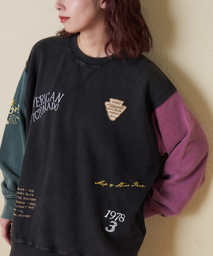 CUBE SUGAR(キューブシュガー) |【秋冬新作】30/10裏毛 パウダー加工 スウェット ロゴ 刺繍 ビッグ プルオーバー