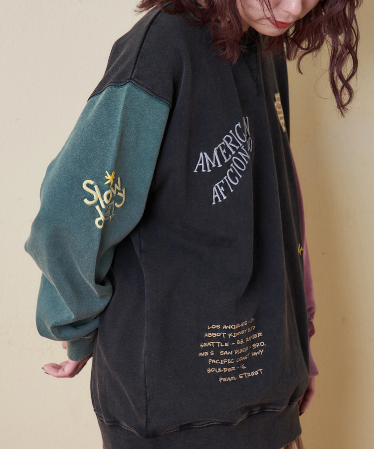 CUBE SUGAR(キューブシュガー) |【秋冬新作】30/10裏毛 パウダー加工 スウェット ロゴ 刺繍 ビッグ プルオーバー