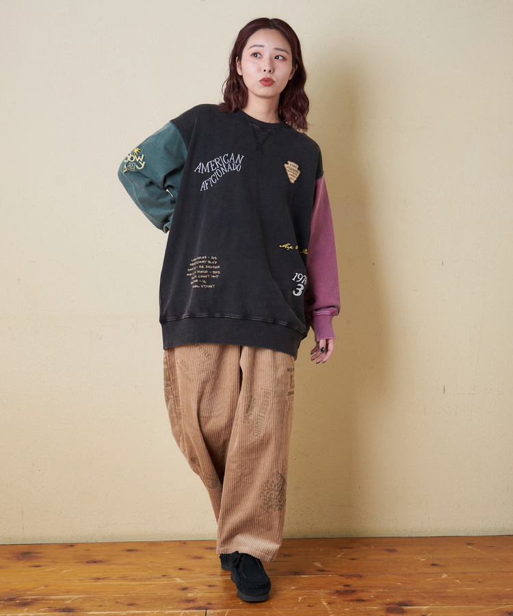 CUBE SUGAR(キューブシュガー) |【秋冬新作】30/10裏毛 パウダー加工 スウェット ロゴ 刺繍 ビッグ プルオーバー