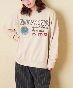 裏毛 パウダー加工 スウェット プリント ＆ 刺繍 プルオーバー