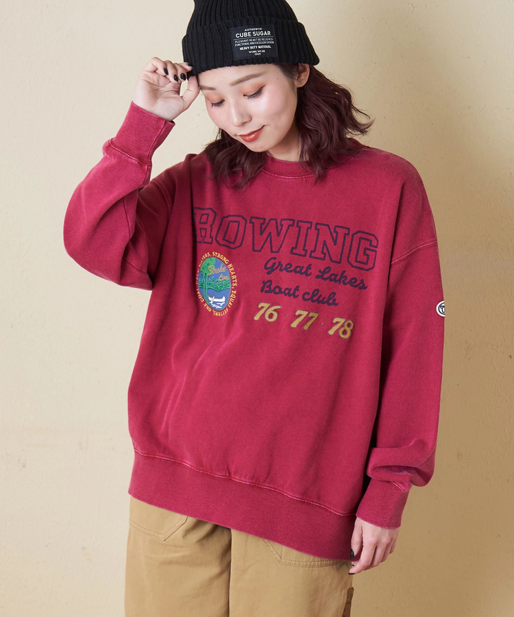 CUBE SUGAR(キューブシュガー) |【秋冬新作】裏毛 パウダー加工 スウェット プリント ＆ 刺繍 プルオーバー