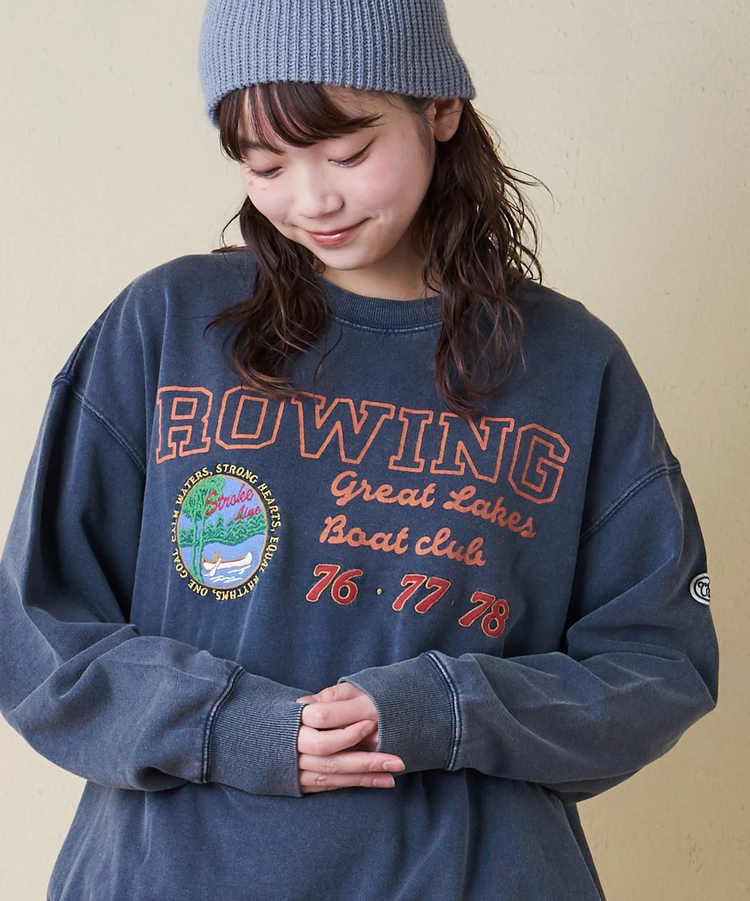 CUBE SUGAR(キューブシュガー) |【秋冬新作】裏毛 パウダー加工 スウェット プリント ＆ 刺繍 プルオーバー