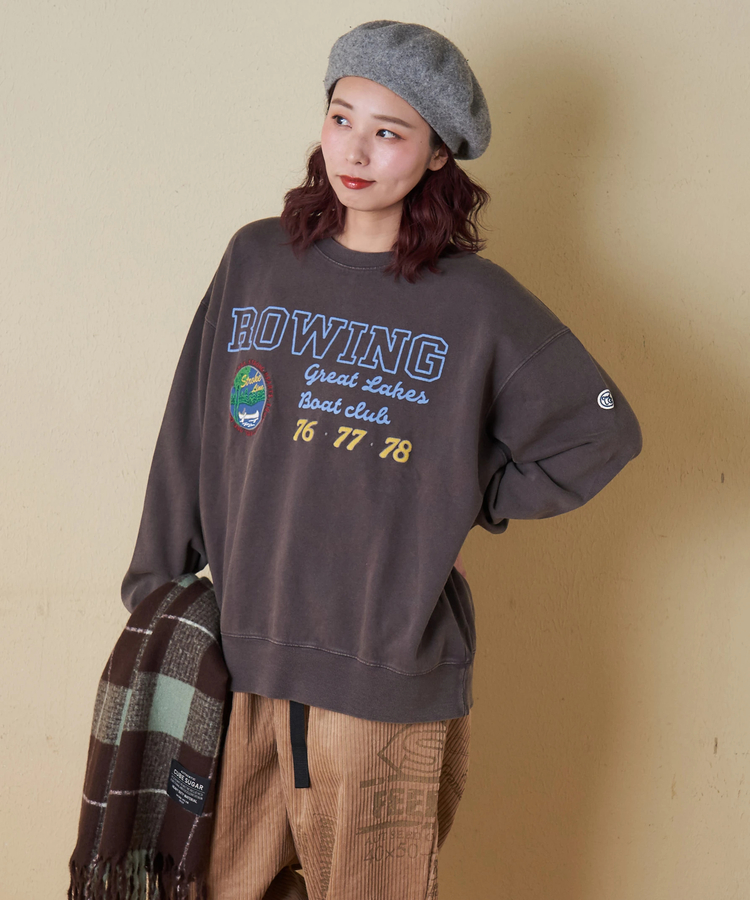 CUBE SUGAR(キューブシュガー) |【秋冬新作】裏毛 パウダー加工 スウェット プリント ＆ 刺繍 プルオーバー