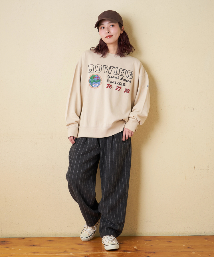 CUBE SUGAR(キューブシュガー) |【秋冬新作】裏毛 パウダー加工 スウェット プリント ＆ 刺繍 プルオーバー