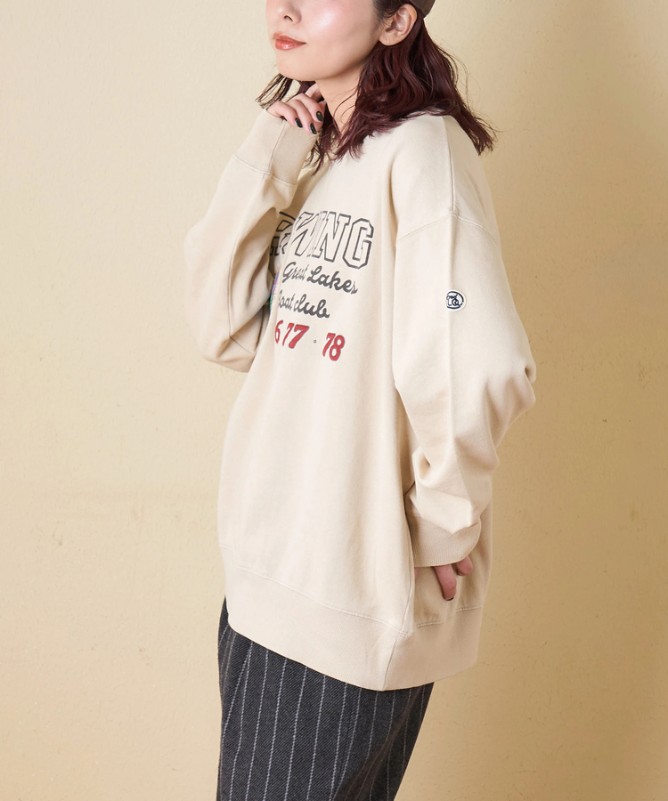 CUBE SUGAR(キューブシュガー) |【秋冬新作】裏毛 パウダー加工 スウェット プリント ＆ 刺繍 プルオーバー