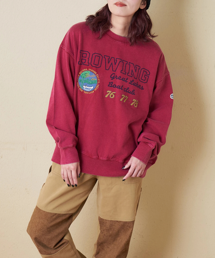 CUBE SUGAR(キューブシュガー) |【秋冬新作】裏毛 パウダー加工 スウェット プリント ＆ 刺繍 プルオーバー