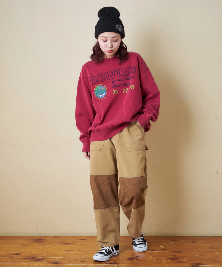 CUBE SUGAR(キューブシュガー) |【秋冬新作】裏毛 パウダー加工 スウェット プリント ＆ 刺繍 プルオーバー