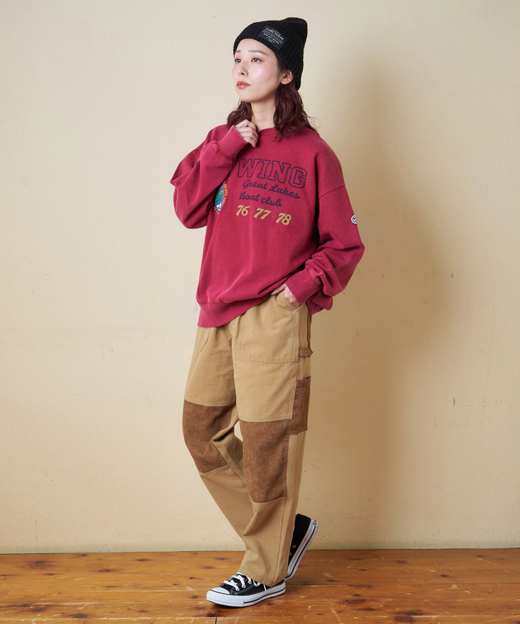 CUBE SUGAR(キューブシュガー) |【秋冬新作】裏毛 パウダー加工 スウェット プリント ＆ 刺繍 プルオーバー