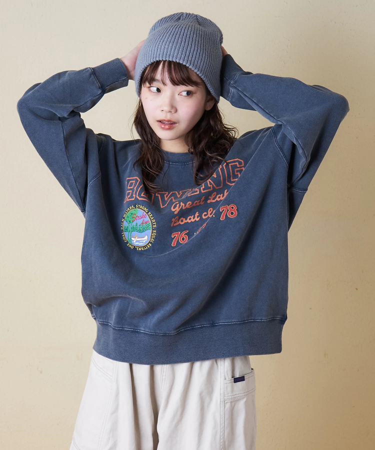 CUBE SUGAR(キューブシュガー) |【秋冬新作】裏毛 パウダー加工 スウェット プリント ＆ 刺繍 プルオーバー