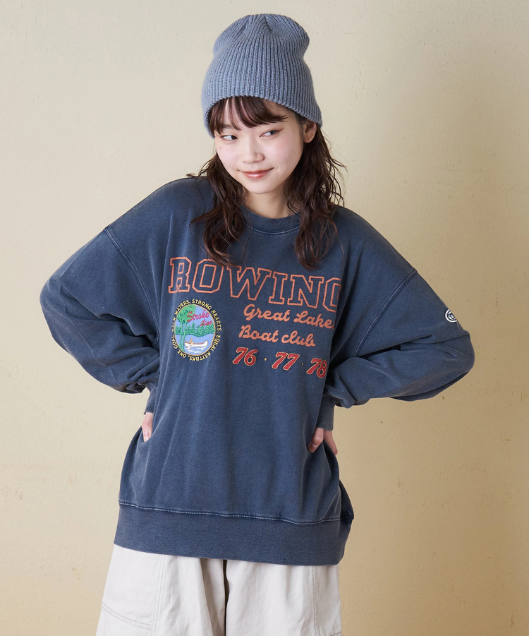 CUBE SUGAR(キューブシュガー) |【秋冬新作】裏毛 パウダー加工 スウェット プリント ＆ 刺繍 プルオーバー