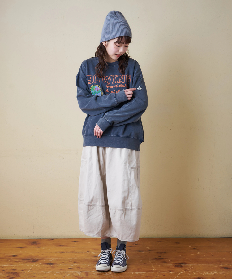 CUBE SUGAR(キューブシュガー) |【秋冬新作】裏毛 パウダー加工 スウェット プリント ＆ 刺繍 プルオーバー