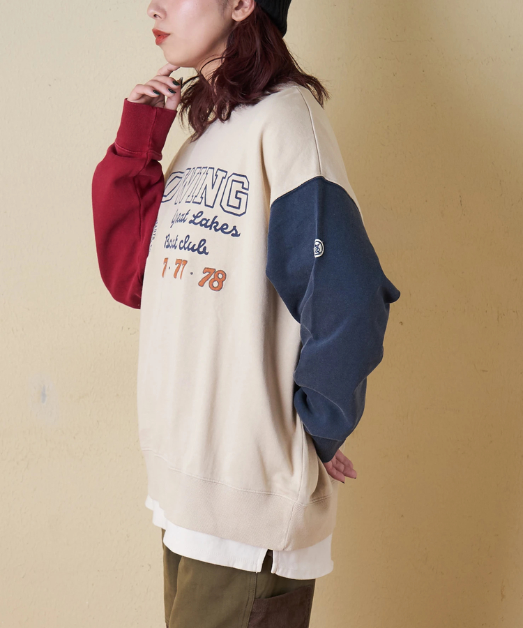 CUBE SUGAR(キューブシュガー) |【秋冬新作】裏毛 パウダー加工 スウェット プリント ＆ 刺繍 プルオーバー