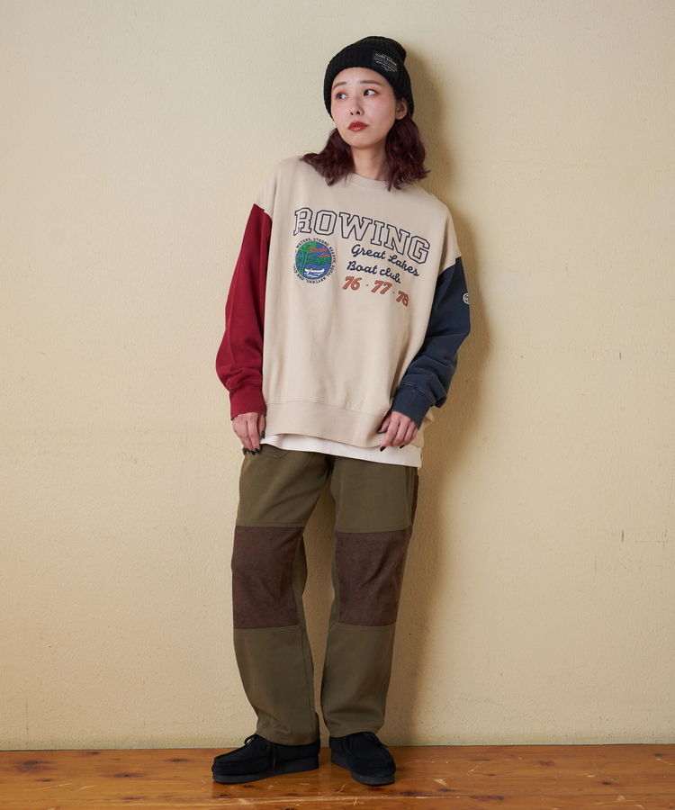 CUBE SUGAR(キューブシュガー) |【秋冬新作】裏毛 パウダー加工 スウェット プリント ＆ 刺繍 プルオーバー