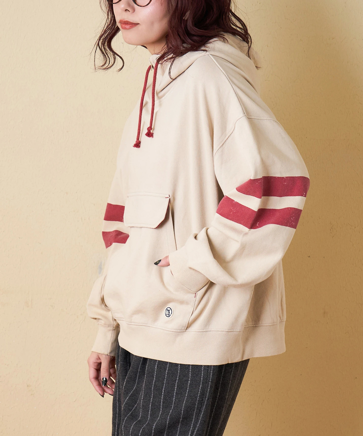 CUBE SUGAR(キューブシュガー) |【秋冬新作】裏毛 パウダー加工 スウェット ライン入り プルオーバーパーカー