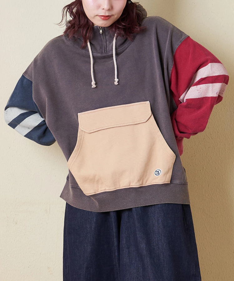 CUBE SUGAR(キューブシュガー) |【秋冬新作】裏毛 パウダー加工 スウェット ライン入り プルオーバーパーカー