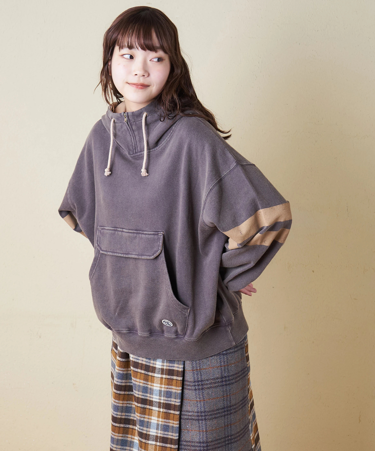 CUBE SUGAR(キューブシュガー) |【秋冬新作】裏毛 パウダー加工 スウェット ライン入り プルオーバーパーカー