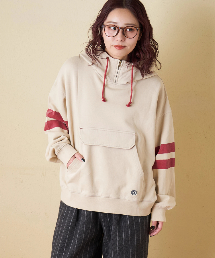 CUBE SUGAR(キューブシュガー) |【秋冬新作】裏毛 パウダー加工 スウェット ライン入り プルオーバーパーカー