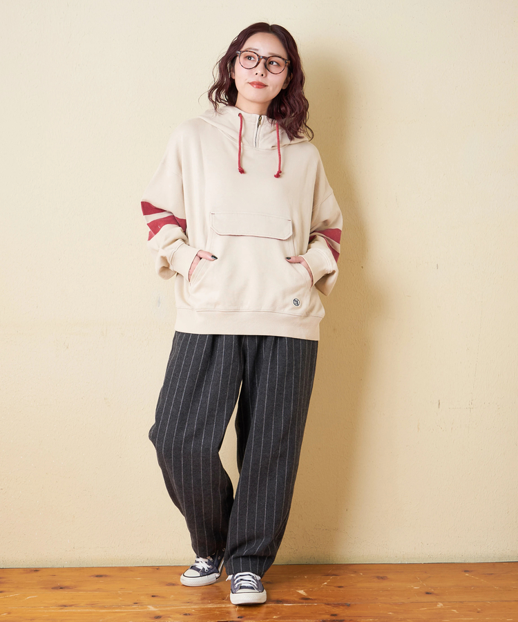 CUBE SUGAR(キューブシュガー) |【秋冬新作】裏毛 パウダー加工 スウェット ライン入り プルオーバーパーカー