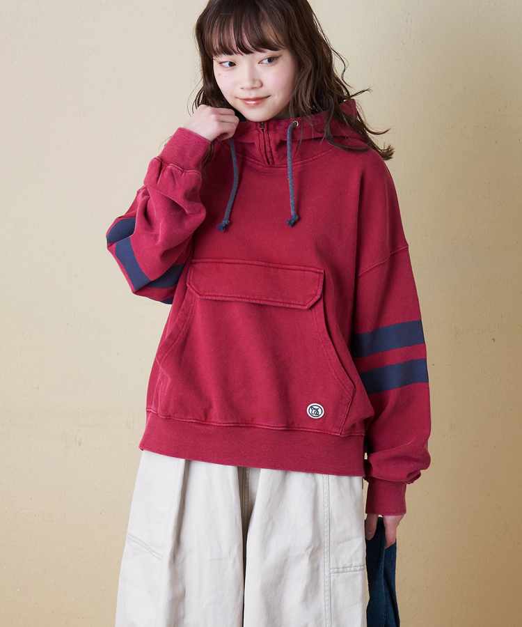 CUBE SUGAR(キューブシュガー) |【秋冬新作】裏毛 パウダー加工 スウェット ライン入り プルオーバーパーカー