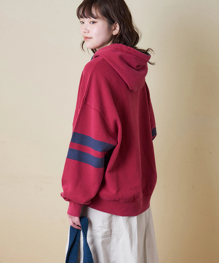 CUBE SUGAR(キューブシュガー) |【秋冬新作】裏毛 パウダー加工 スウェット ライン入り プルオーバーパーカー