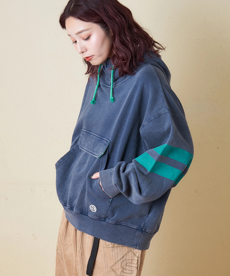 CUBE SUGAR(キューブシュガー) |【秋冬新作】裏毛 パウダー加工 スウェット ライン入り プルオーバーパーカー