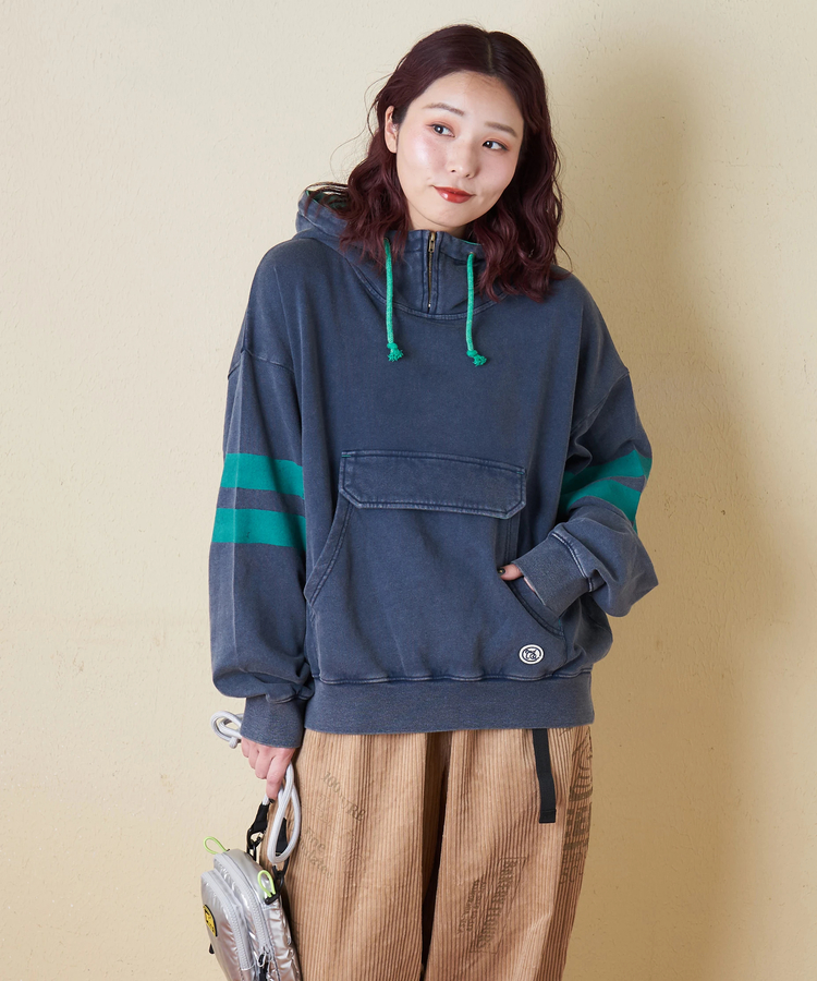 CUBE SUGAR(キューブシュガー) |【秋冬新作】裏毛 パウダー加工 スウェット ライン入り プルオーバーパーカー