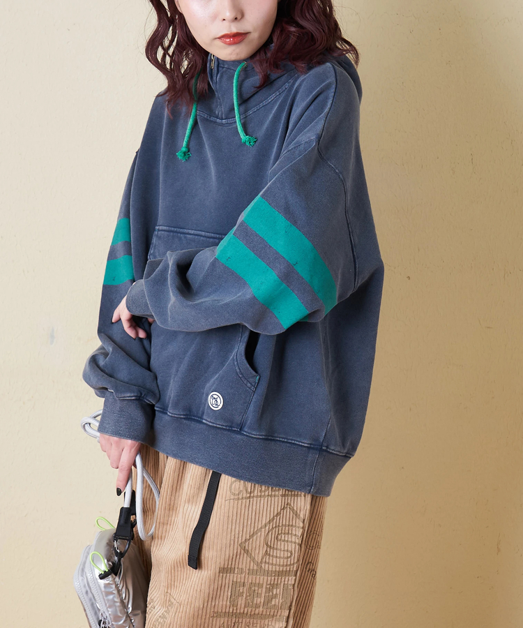 CUBE SUGAR(キューブシュガー) |【秋冬新作】裏毛 パウダー加工 スウェット ライン入り プルオーバーパーカー