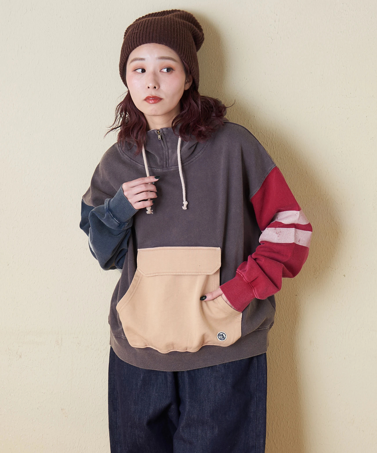 CUBE SUGAR(キューブシュガー) |【秋冬新作】裏毛 パウダー加工 スウェット ライン入り プルオーバーパーカー