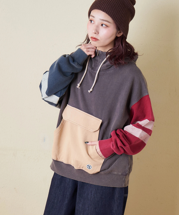 CUBE SUGAR(キューブシュガー) |【秋冬新作】裏毛 パウダー加工 スウェット ライン入り プルオーバーパーカー