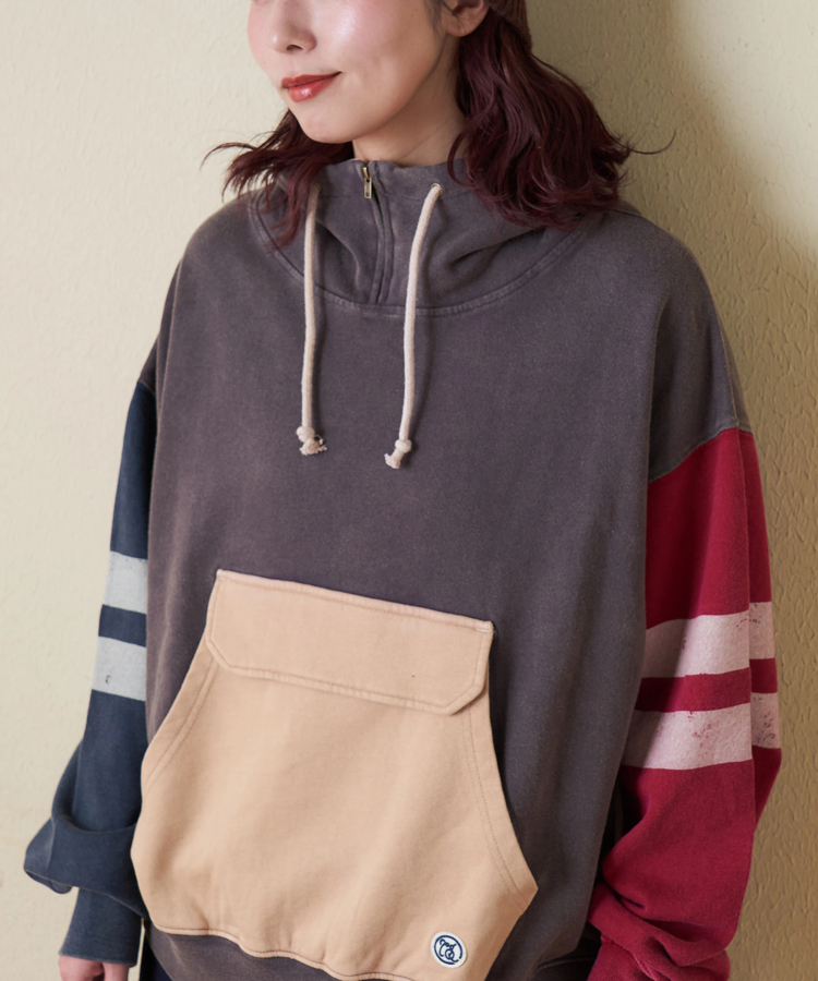 CUBE SUGAR(キューブシュガー) |【秋冬新作】裏毛 パウダー加工 スウェット ライン入り プルオーバーパーカー