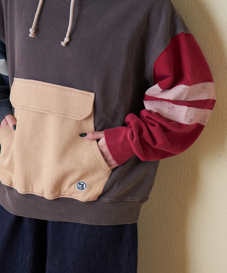 CUBE SUGAR(キューブシュガー) |【秋冬新作】裏毛 パウダー加工 スウェット ライン入り プルオーバーパーカー