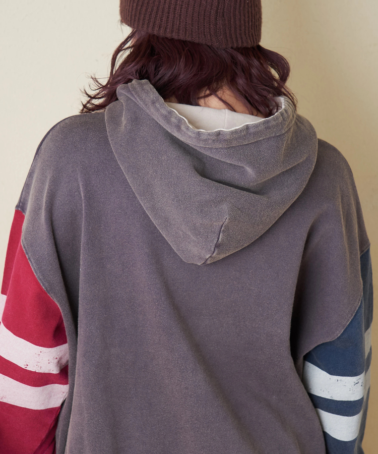 CUBE SUGAR(キューブシュガー) |【秋冬新作】裏毛 パウダー加工 スウェット ライン入り プルオーバーパーカー